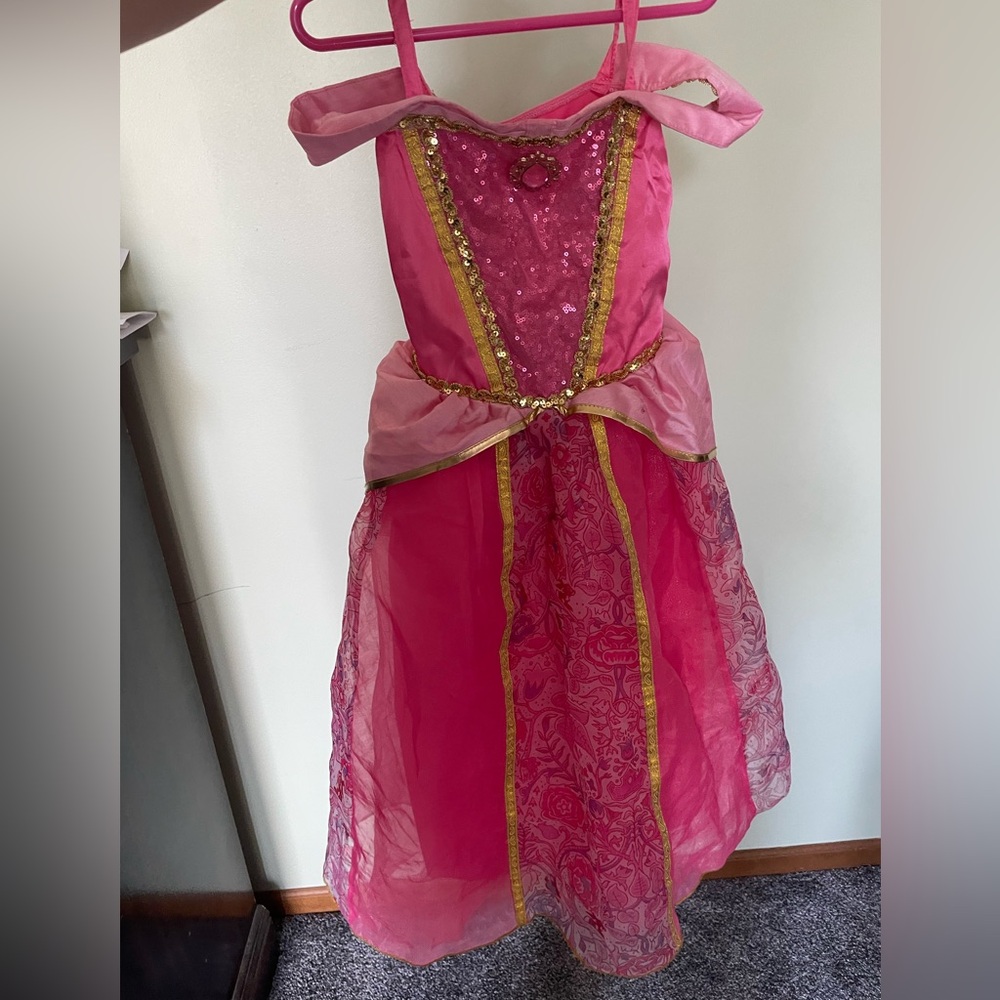 Disney Sleeping Beauty Pink and Gold Aurora Dress and crown